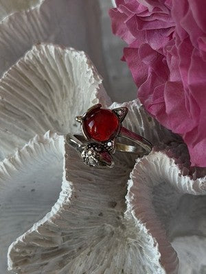 925 Sterling Silver Fox & Snake Red Glass Cabochon Ring Size 9 Sizable