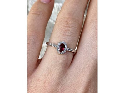 925 Sterling Silver Rubellite & White Tourmaline Ring Size 7