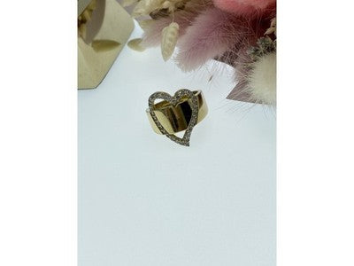 925 Sterling Silver Gold Plated CZ "Heart" Ring Size 7