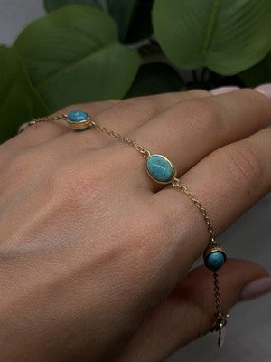 925 Sterling Silver Gold Plated Turquoise Bracelet 7.5