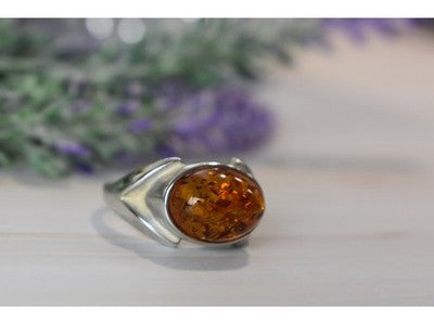 925 Sterling Silver Amber Ring Size 8.5