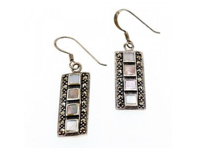 925 Sterling Silver Mother OF Pearl & Marcasites Earrings