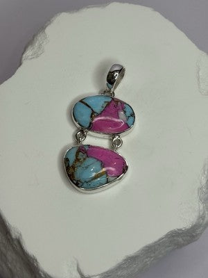925 Sterling Silver Cotton Candy Turquoise Pendant Length 1.5 Inch