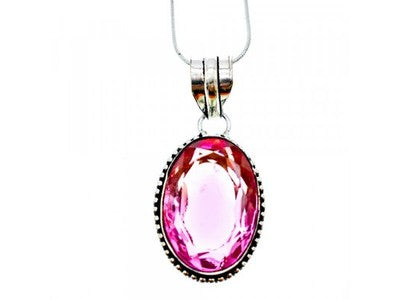 925 Sterling Silver Pink Jewelry Glass Chain With Pendant
