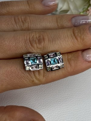 925 Sterling Silver Multicolor Spinel Earrings Length 0.46 Inch