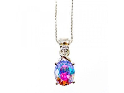 925 Sterling Silver Multicolor CZ Chain With Pendant Italy