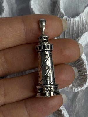 925 Sterling Silver Cape Hatteras Outer Banks Lighthouse Pendant Length 1.87 Inc