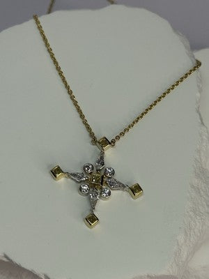 18K 750 YELLOW GOLD YELLOW & WHITE DIAMONDS 6.26 CT CROSSNECKLACE LENGTH 18 INCH
