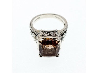 925 Sterling Silver Brown Smoky Quartz Ring Size 6.5