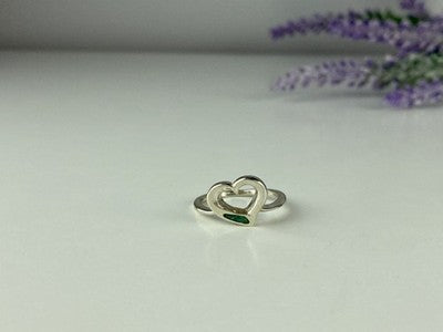 925 Sterling Silver Malachite Insert "Heart" Ring Size 6.5