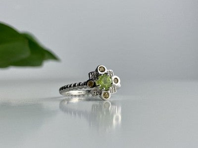 925 Sterling Silver Peridot, Citrine & White Sapphire Ring Size 7