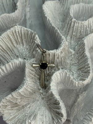 925 Sterling Silver Garnet Heart Cross Length 1.2 Inch