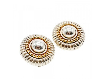Flli Menegatti  Vintage 925 Sterling Silver Two Tone  14k Gold Clip-On Earrings