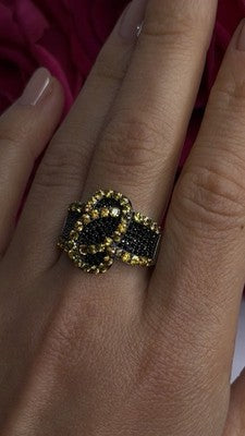 925 Sterling Silver Black Spinel & Yellow Sapphire Ring Size 10