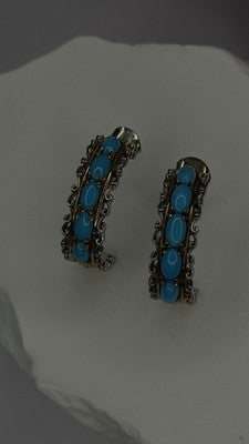 925 Sterling Silver Gold Plated Part Blue Turquoise Earrings