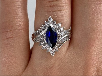 925 Sterling Silver Sapphire & CZ Ring Size 6.5