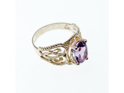 925 Sterling Silver Amethyst Openwork Ring Size 7
