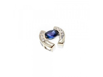 14K White Gold Blue & White Sapphires Horseshoe Pendant