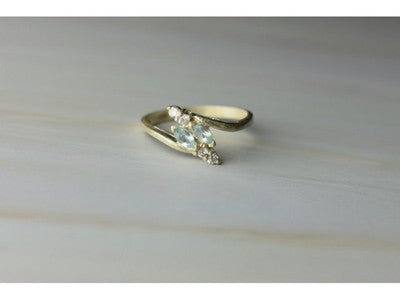 925 Sterling Silver Blue Spinel & CZ Ring Size 9