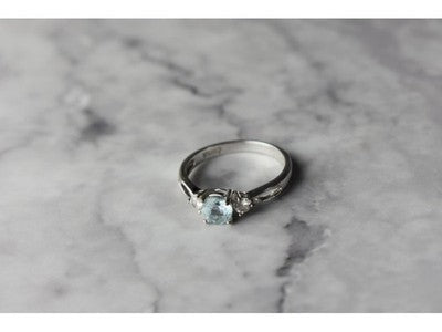 925 Sterling Silver Blue Spinel and CZ Ring Size 7.5