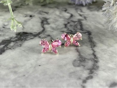 925 Sterling Silver Pink CZ "Butterfly" Stud Earrings Italy