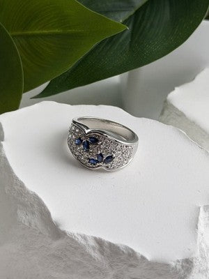 925 Sterling Silver Sapphire & Beryl Ring Size 10