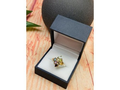 925 Sterling Silver Multi Gemstones Ring Size 9