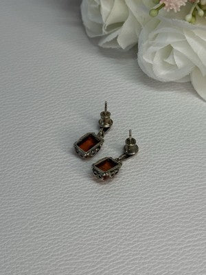 925 Sterling Silver Amber Earrings Length 0.85 Inch