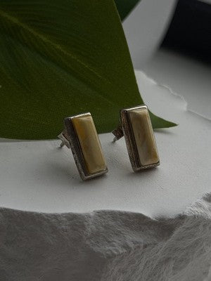 Vintage 925 Sterling Silver Golden Yellow Mother of Pearl Earrings