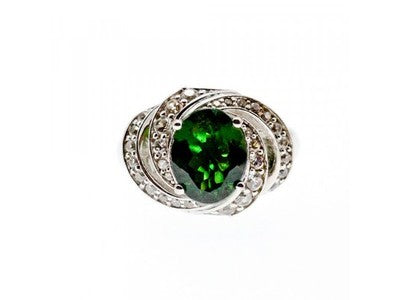 925 Sterling Silver Emerald & White Quartz Ring Size 5.5