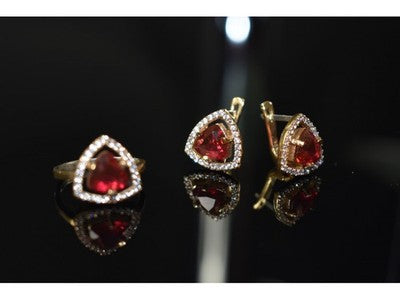 925 Sterling Silver with Gilding Red Alpanite & CZ Set