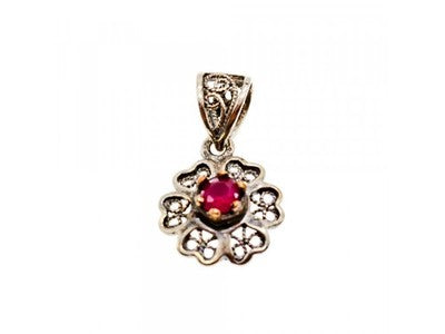925 Sterling Silver Pink Topaz Scarlet Flower Pendant