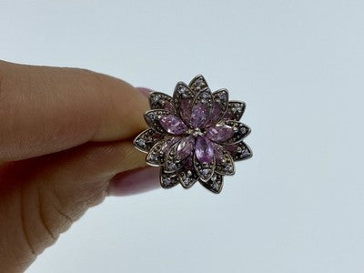 925 Sterling Silver Pink & White CZ "Flower" Ring Size 6.5