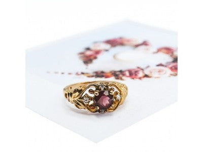 925 Sterling Silver Gold Plated Ruby & CZ Ring Size 7