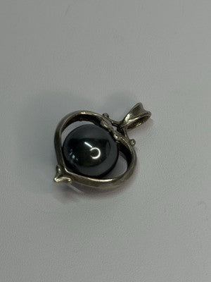 925 Sterling Silver Hematite Heart Pendant Length 1.1 Inch