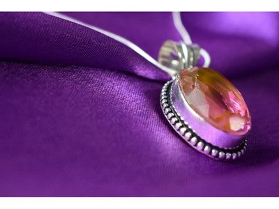 925 Sterling Silver Pink Jewelry Glass Chain With Pendant