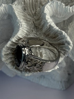925 Sterling Silver Onyx & Beryl Ring Size 9