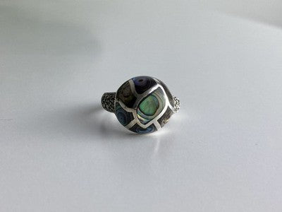 925 Sterling Silver Haliotis & Marcasites Ring Size 8.5