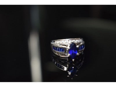 925 Sterling Silver London Blue & White Topaz Ring Size 6.5