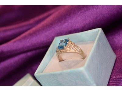 925 Sterling Silver Blue Topaz Openwork Ring Size 6.5