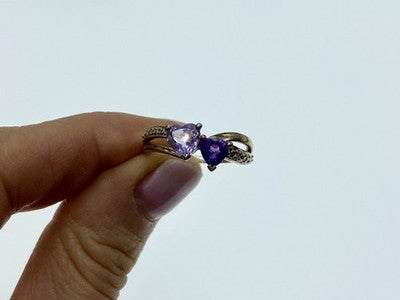925 Sterling Silver Iolite & Tanzanite "Hearts" Ring Size 11.75