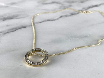 925 Sterling Silver Gold Plated White Sapphire Necklace Italy