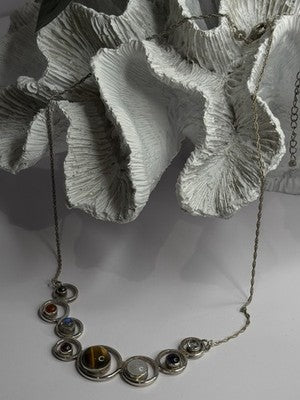 Solar System Gemstones 925 Sterling Silver Tigers Eye Moonstone etc. Necklace