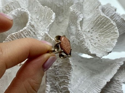 Vintage 925 Sterling Silver Aventurine Ring Size 6