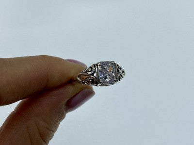 925 Sterling Silver White CZ Openwork Ring Size 9.5