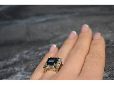 925 Sterling Silver Gold Plated Jewelry Glass & CZ Ring Size 6.5