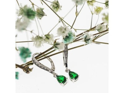 925 Sterling Silver Emerald & CZ Earrings