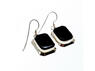 925 Sterling Silver Black Nephrite Earrings