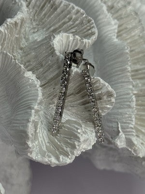 14K WHITE GOLD DIAMONDS EARRINGS LENGTH 1.13 INCH