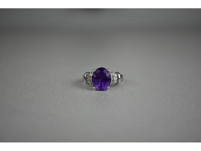 925 Sterling Silver Amethyst & Colorless Topaz Ring Size 6.5